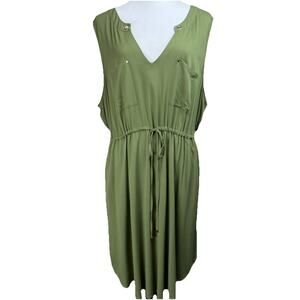 Torrid Plus Sz 3X Dress Green Drawstring Waist Lightweight Sleeveless Pockets